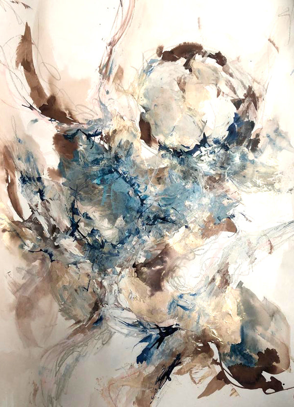 'Cycle of Life' Abstract Art | Soft Blue & Brown