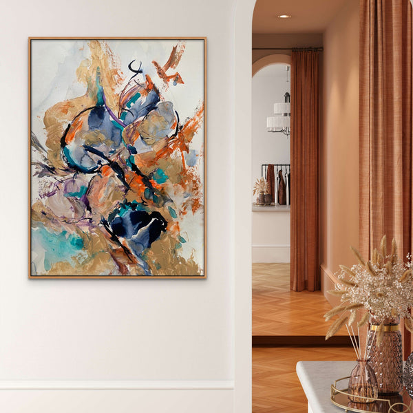 'Botanical Bloom' Abstract Art | Copper & Blue