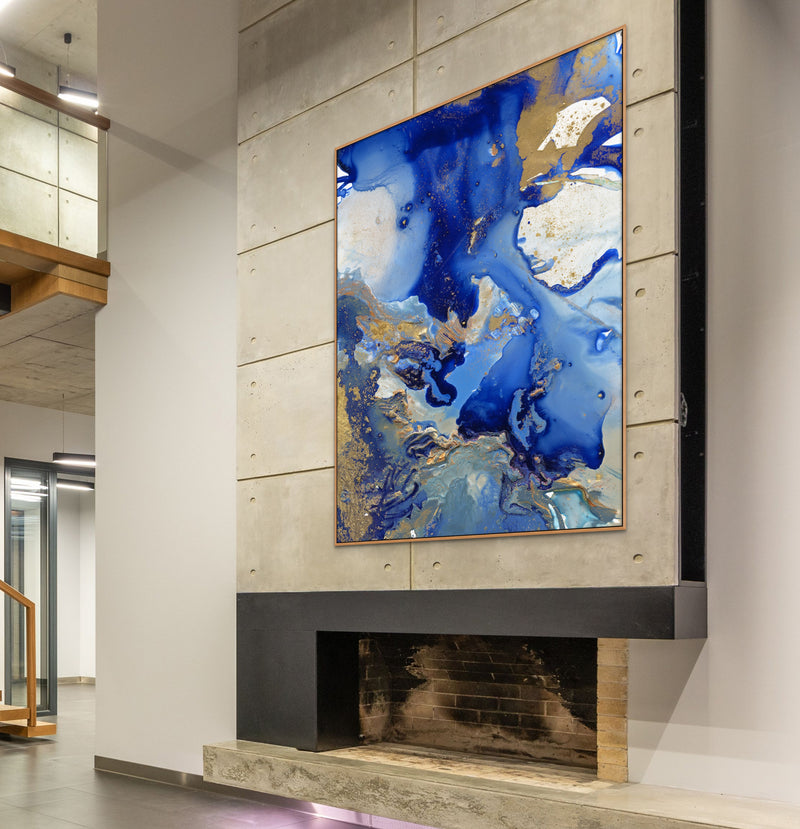 'Aerial Ocean' Abstract Wall Art | Blue and Gold Leaf